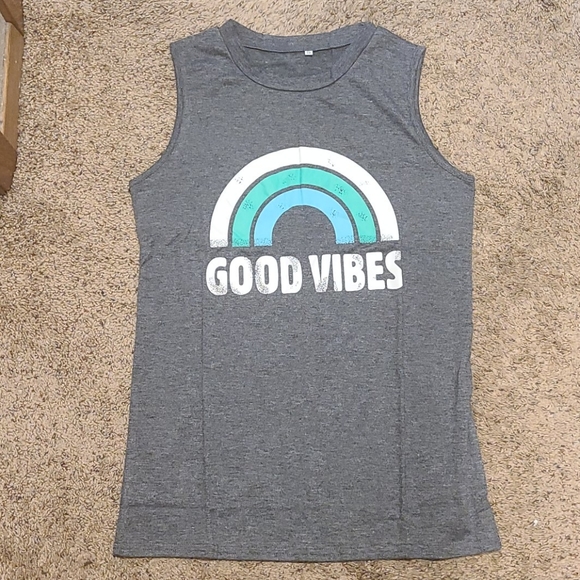 Good Vibes Loose Fit Rainbow Muscle Tank Top - Picture 2 of 5